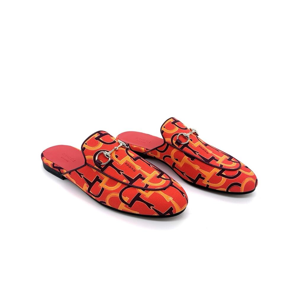 NIB Gucci Princetown Mules EU 38.5 US 8.5 Horsebit Print Orange Multi $990 - Picture 4 of 13